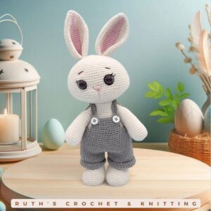 Crochet Amigurumi Pink Easter Bunny with Overalls | Albi