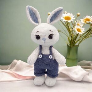 Crochet Amigurumi Blue Easter Bunny with Overalls | Albi