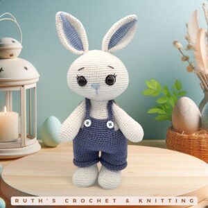 Crochet Amigurumi Blue Easter Bunny with Overalls | Albi