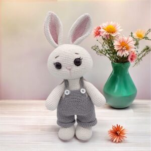 Crochet Amigurumi Pink Easter Bunny with Overalls | Albi