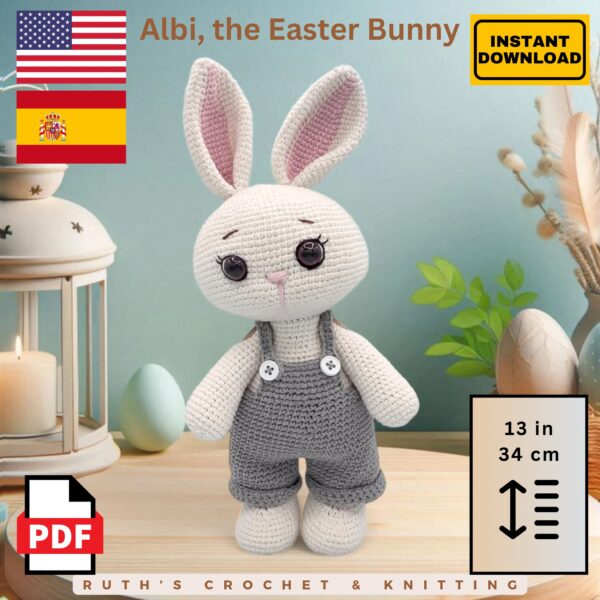Crochet Bunny Pattern PDF - Albi - English & Spanish