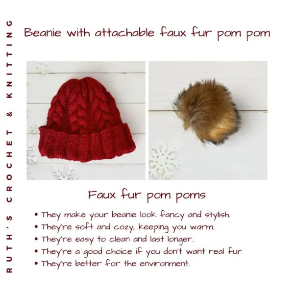 Gorro con pompom de piel sintética, trenzado - Imagen 3