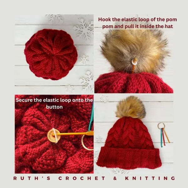 Gorro con pompom de piel sintética, trenzado - Imagen 5