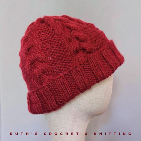 Handmade Knitted Winter Skull Cap Beanie with Braid - Image 2