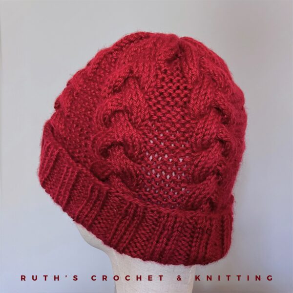 Handmade Knitted Winter Skull Cap Beanie with Braid - Image 3