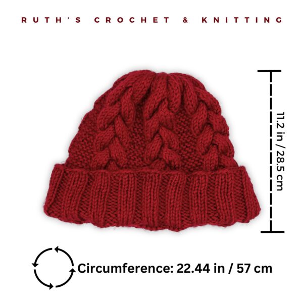 Handmade Knitted Winter Skull Cap Beanie with Braid - Image 4