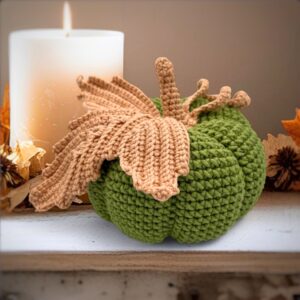 Handmade Crochet Green Autumn Pumpkin Décor for Tabletop