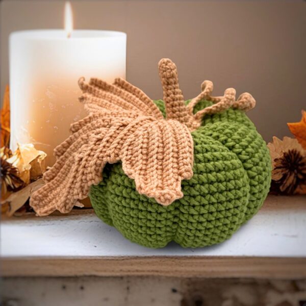 Handmade Crochet Green Autumn Pumpkin Décor for Tabletop