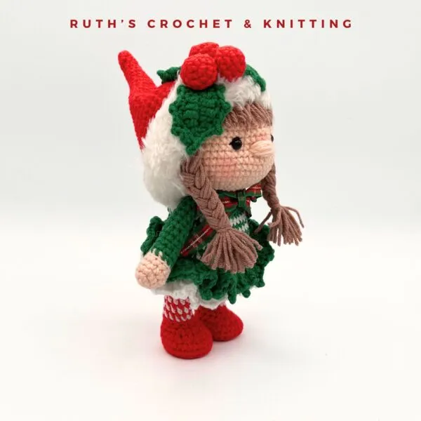 Handmade Christmas Gnome Girl Amigurumi Doll - Image 4