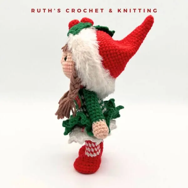 Handmade Christmas Gnome Girl Amigurumi Doll - Image 9