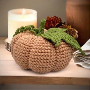 Handmade Crochet Beige Autumn Pumpkin Décor for Tabletop