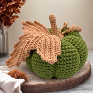 Handmade Crochet Green Autumn Pumpkin Décor for Tabletop