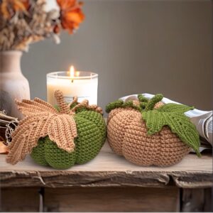Crocheted Green & Beige Pumpkins Décor Set
