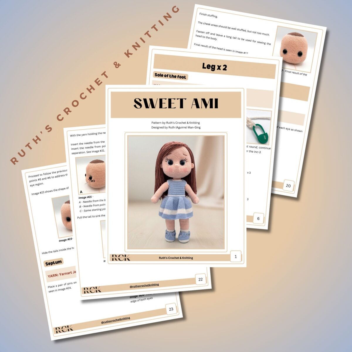 Patrón de Muñeca Amigurumi en Crochet – PDF de 47 páginas (tamaño carta) – Para Nivel Intermedio – Inglés y Español – Descarga Inmediata – Tutorial DIY de Peluche – Dulce Ami - Imagen 6