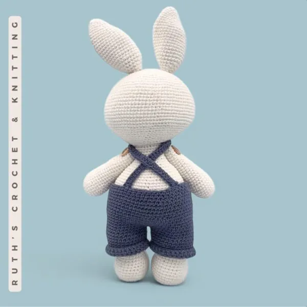 Crochet Amigurumi Bunny in Blue Overalls – Handmade Rabbit Plush Gift for Kids - Image 8