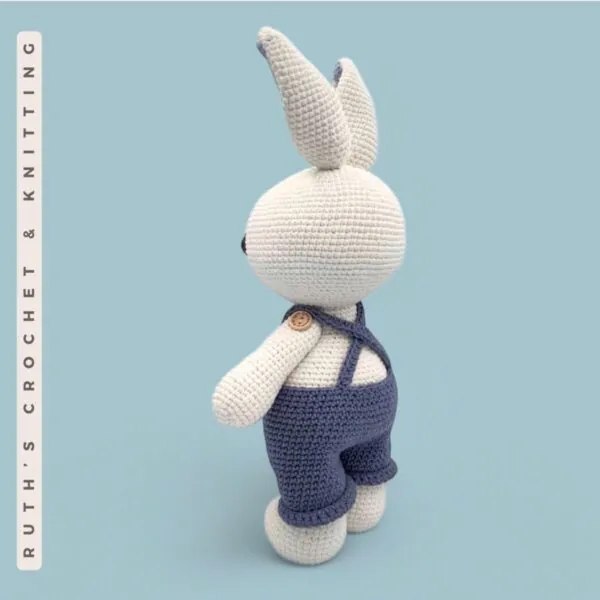 Crochet Amigurumi Bunny in Blue Overalls – Handmade Rabbit Plush Gift for Kids - Image 9