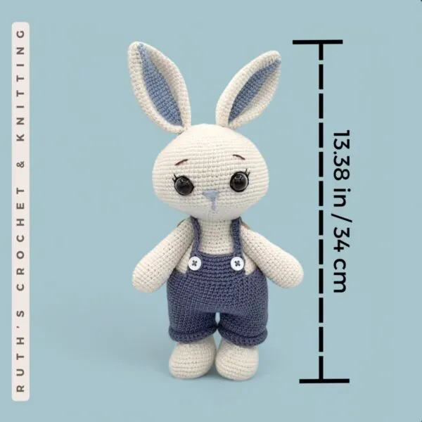 Crochet Amigurumi Bunny in Blue Overalls – Handmade Rabbit Plush Gift for Kids - Image 5