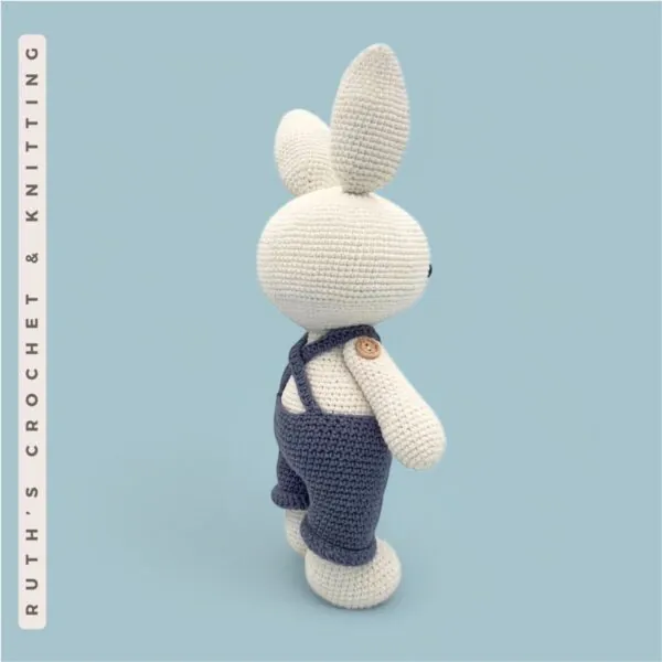 Crochet Amigurumi Bunny in Blue Overalls – Handmade Rabbit Plush Gift for Kids - Image 7