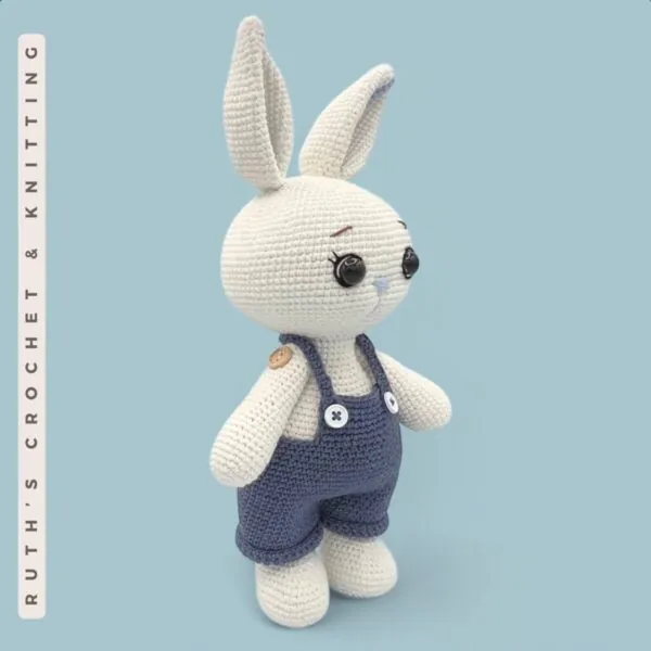 Crochet Amigurumi Bunny in Blue Overalls – Handmade Rabbit Plush Gift for Kids - Image 4