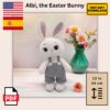 Crochet Bunny PDF download – digital amigurumi crochet pattern with white bunny, pink accents and gray overalls