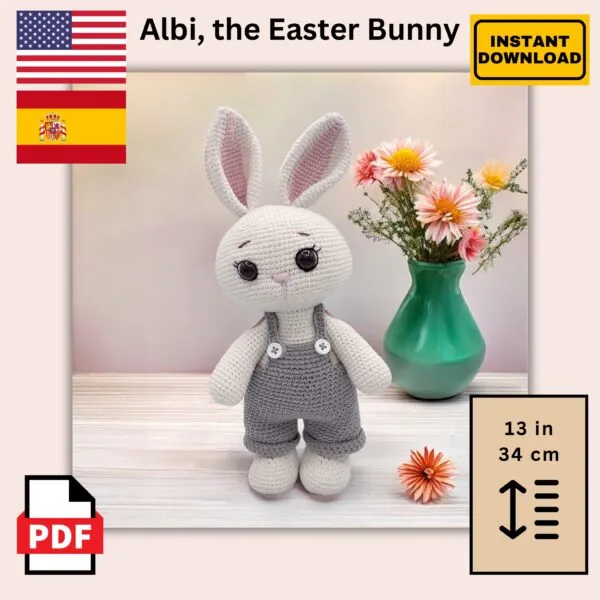Patrón de Conejo Crochet PDF - Albi - Inglés y Español