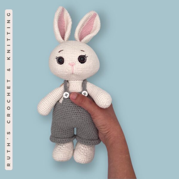 Handmade Crochet Bunny Duo in Blue & Pink with Removable Overalls, Easter & Baby Shower Gift - Image 10