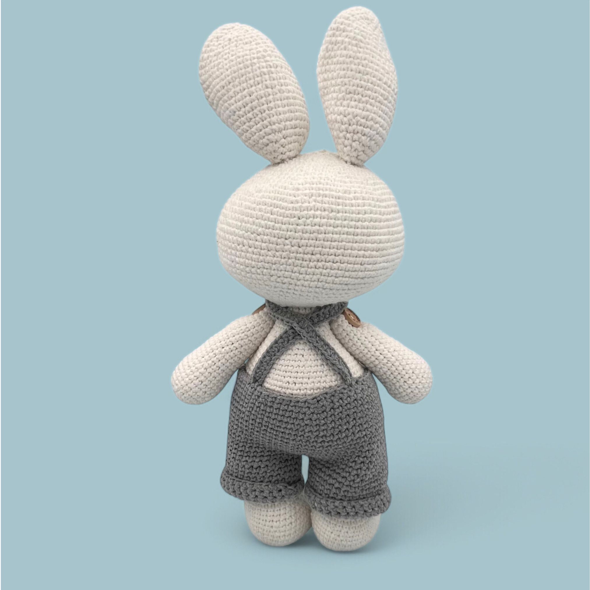 Conejo de Pascua de Crochet con Overol Removible – 34 cm / 13 in – Azul o Rosa – Mezcla de Algodón – Peluche coleccionable – Albi - Imagen 12