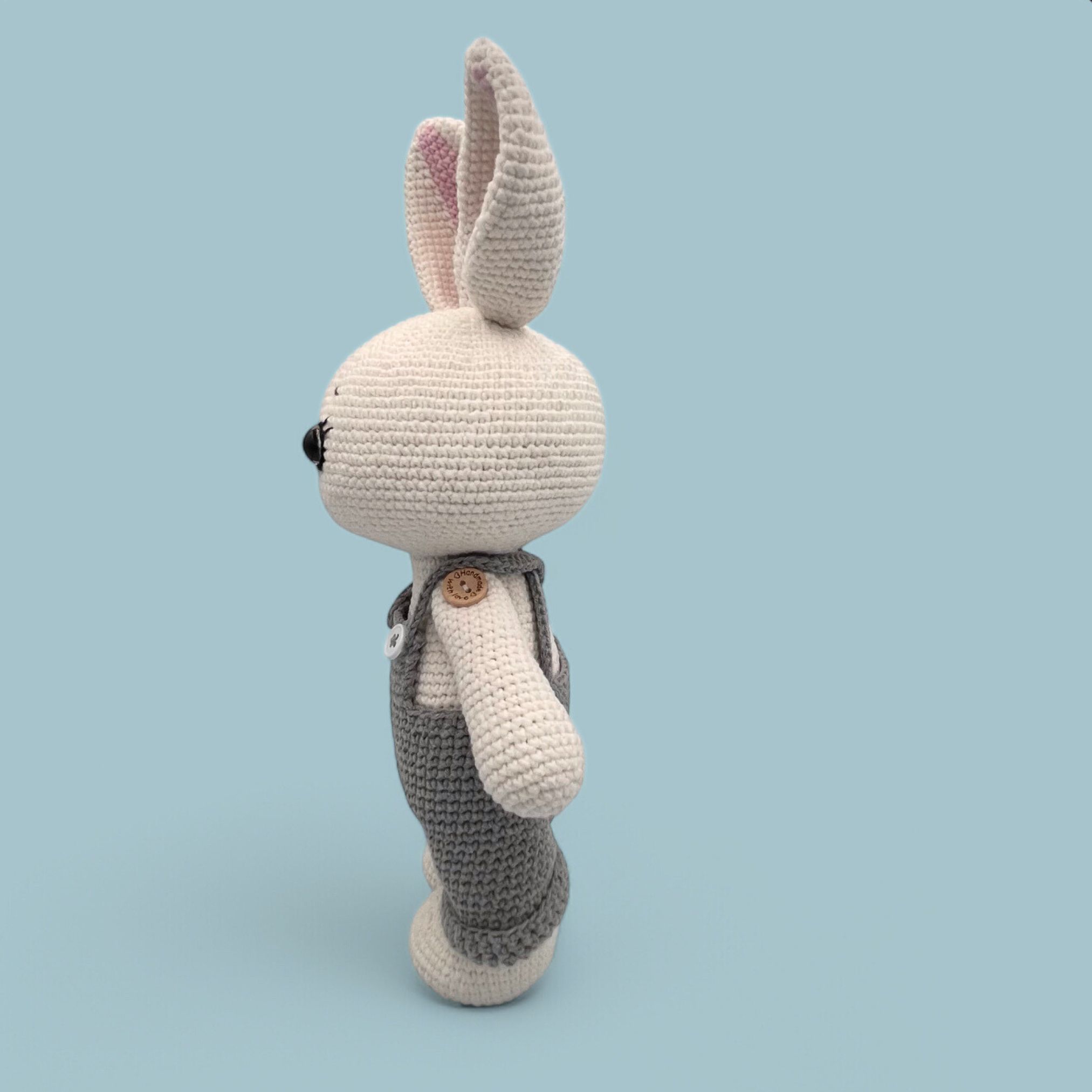 Conejo de Pascua de Crochet con Overol Removible – 34 cm / 13 in – Azul o Rosa – Mezcla de Algodón – Peluche coleccionable – Albi - Imagen 14