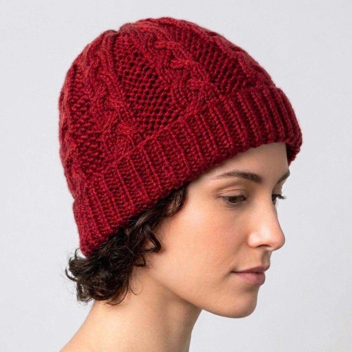 Cable Knit Braided Winter Beanie – Off White or Autumn Red – One Size – Acrylic – Unisex Handmade Knit Hat - Image 16