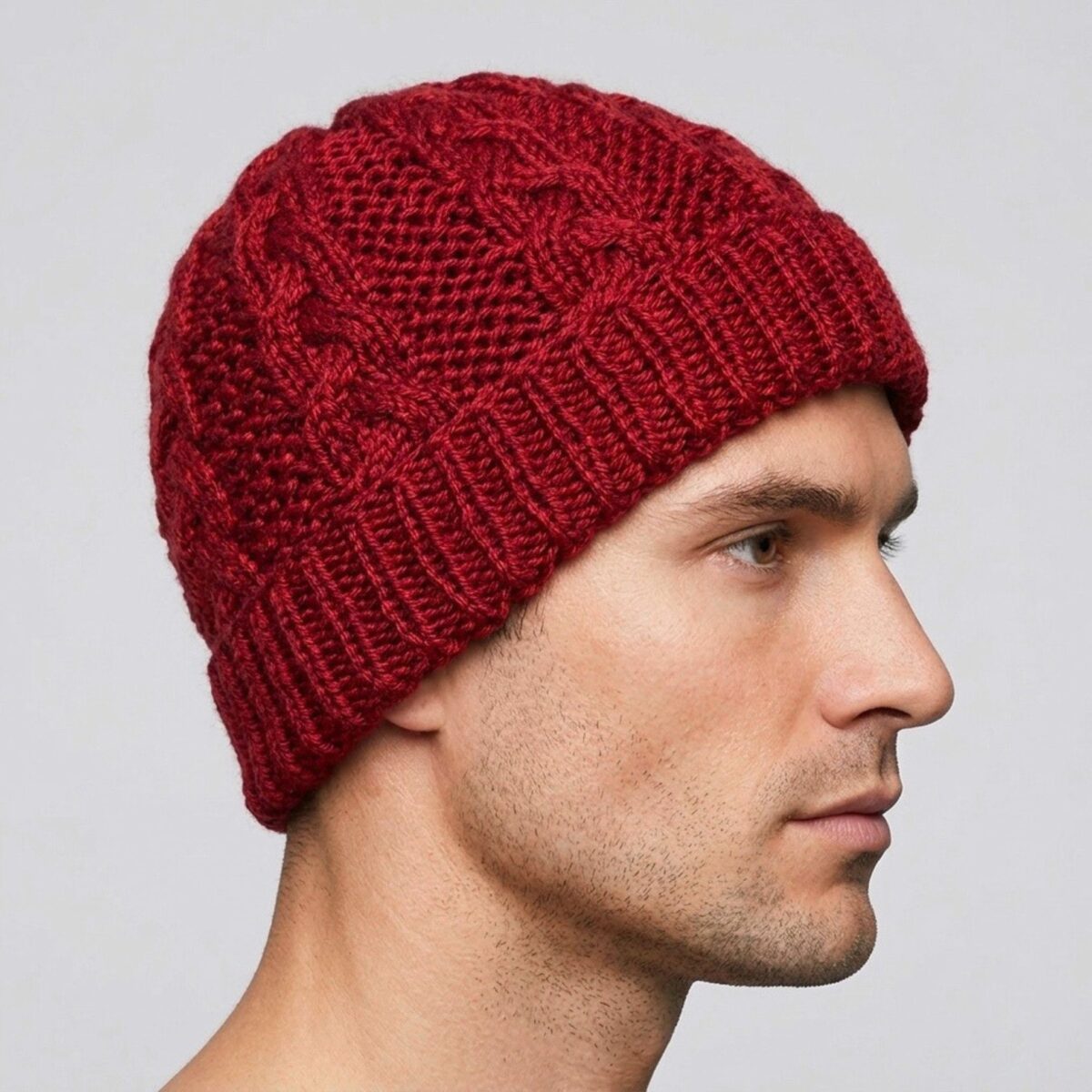 Cable Knit Braided Winter Beanie – Off White or Autumn Red – One Size – Acrylic – Unisex Handmade Knit Hat - Image 18