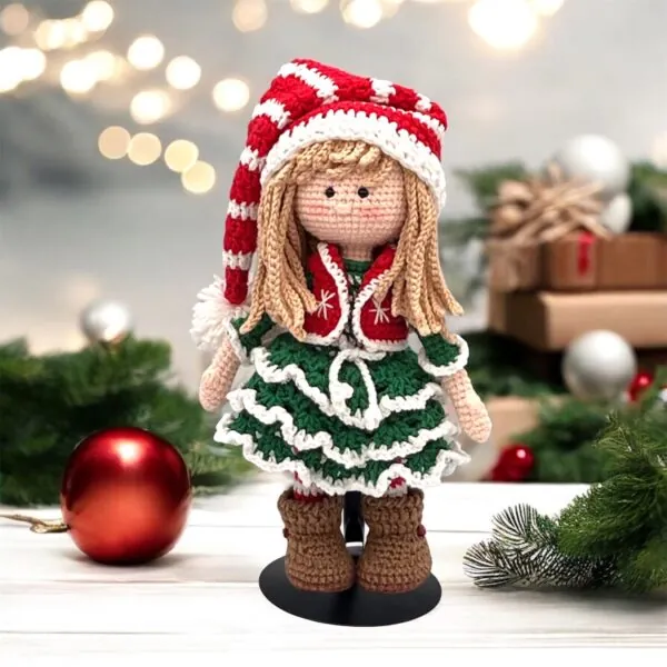 Muñeca Amigurumi Elfo Navideño Hecha a Mano - Jovey