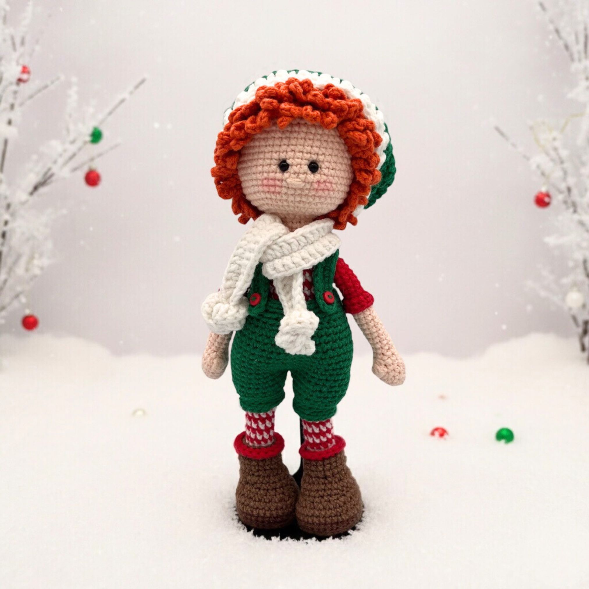 Elfo Navideño de Crochet – 23 cm / 9 in (excluyendo gorro) – Pareja o Individual (Niño y Niña) – Mezcla de Algodón – Decoración Navideña - Imagen 7