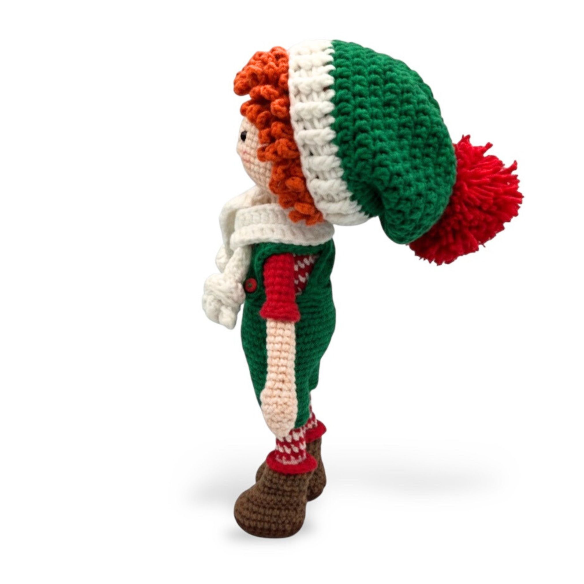 Muñeco Elfo Navideño de Crochet – 23 cm / 9 in (excluyendo gorro) – Mezcla de algodón – Decoración artesanal - Imagen 16