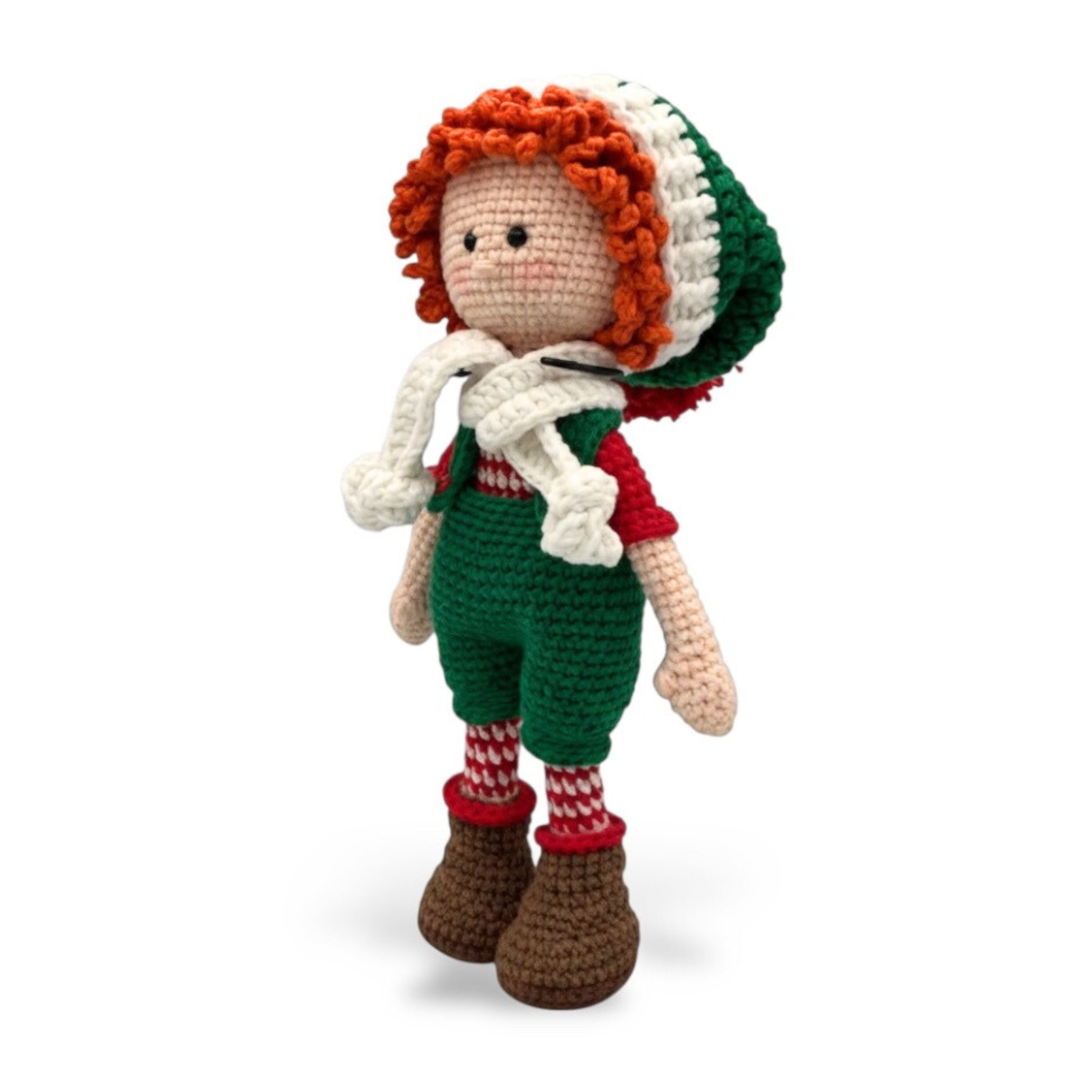 Muñeco Elfo Navideño de Crochet – 23 cm / 9 in (excluyendo gorro) – Mezcla de algodón – Decoración artesanal - Imagen 17