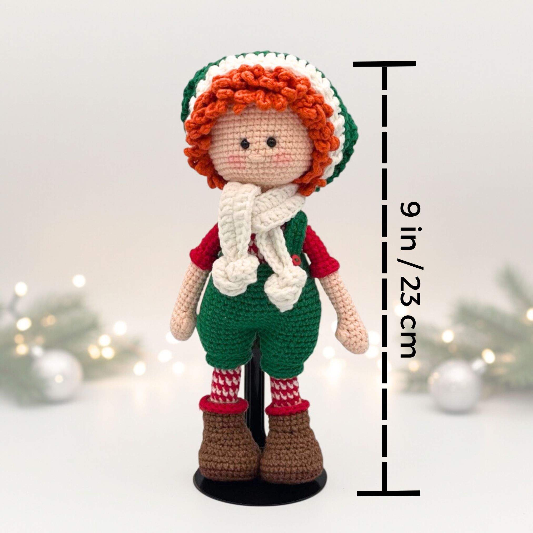 Elfo Navideño de Crochet – 23 cm / 9 in (excluyendo gorro) – Pareja o Individual (Niño y Niña) – Mezcla de Algodón – Decoración Navideña - Imagen 9