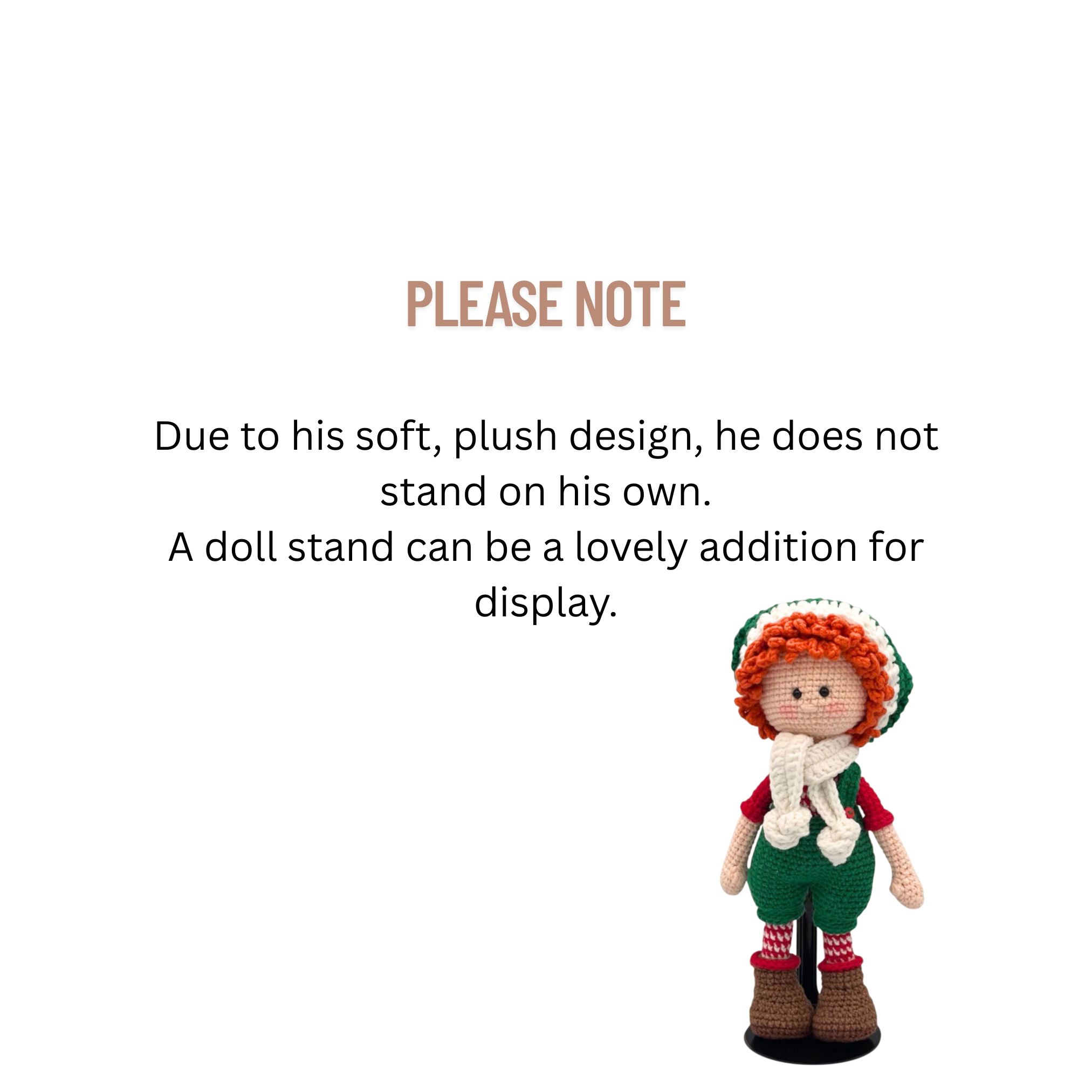 Muñeco Elfo Navideño de Crochet – 23 cm / 9 in (excluyendo gorro) – Mezcla de algodón – Decoración artesanal - Imagen 8