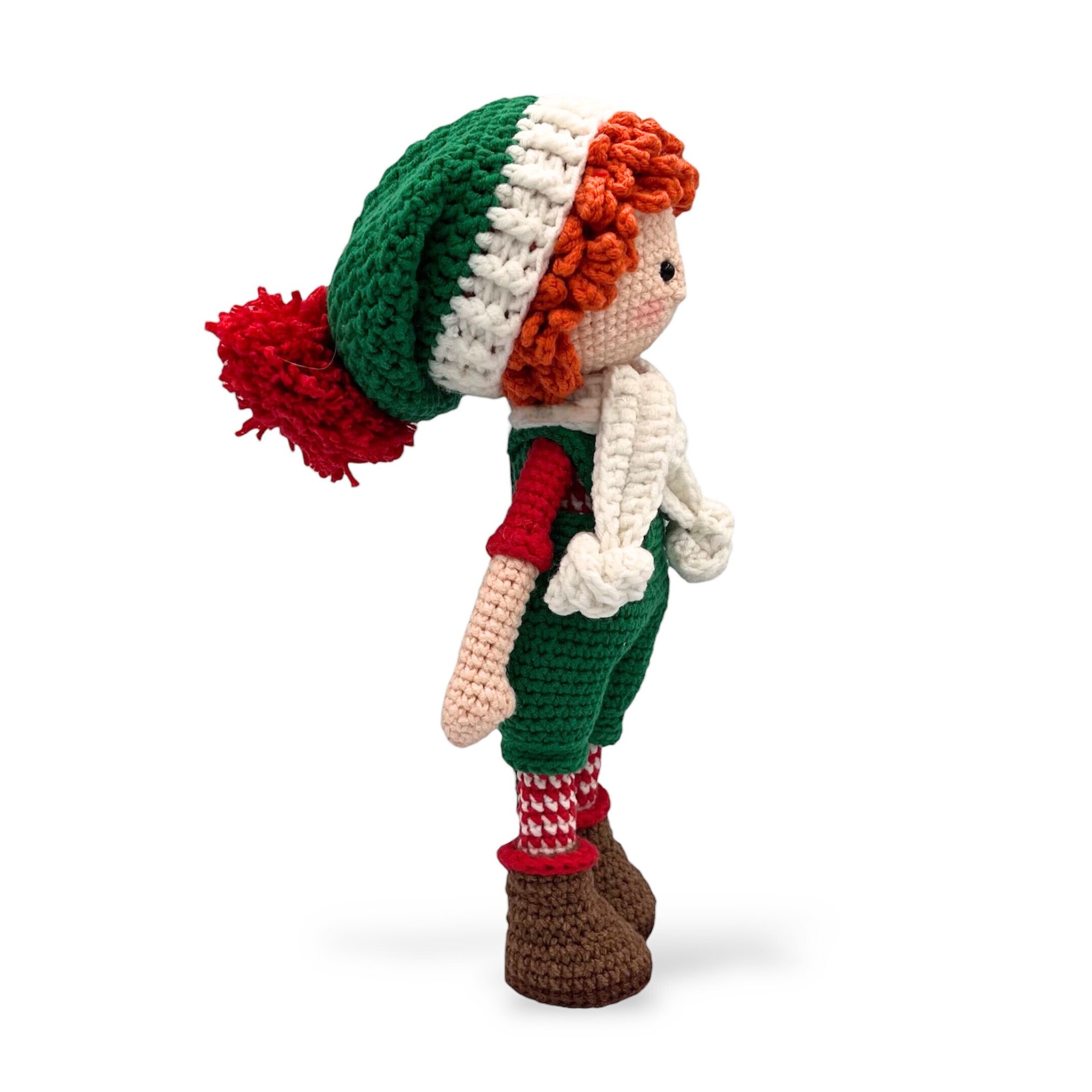 Muñeco Elfo Navideño de Crochet – 23 cm / 9 in (excluyendo gorro) – Mezcla de algodón – Decoración artesanal - Imagen 12