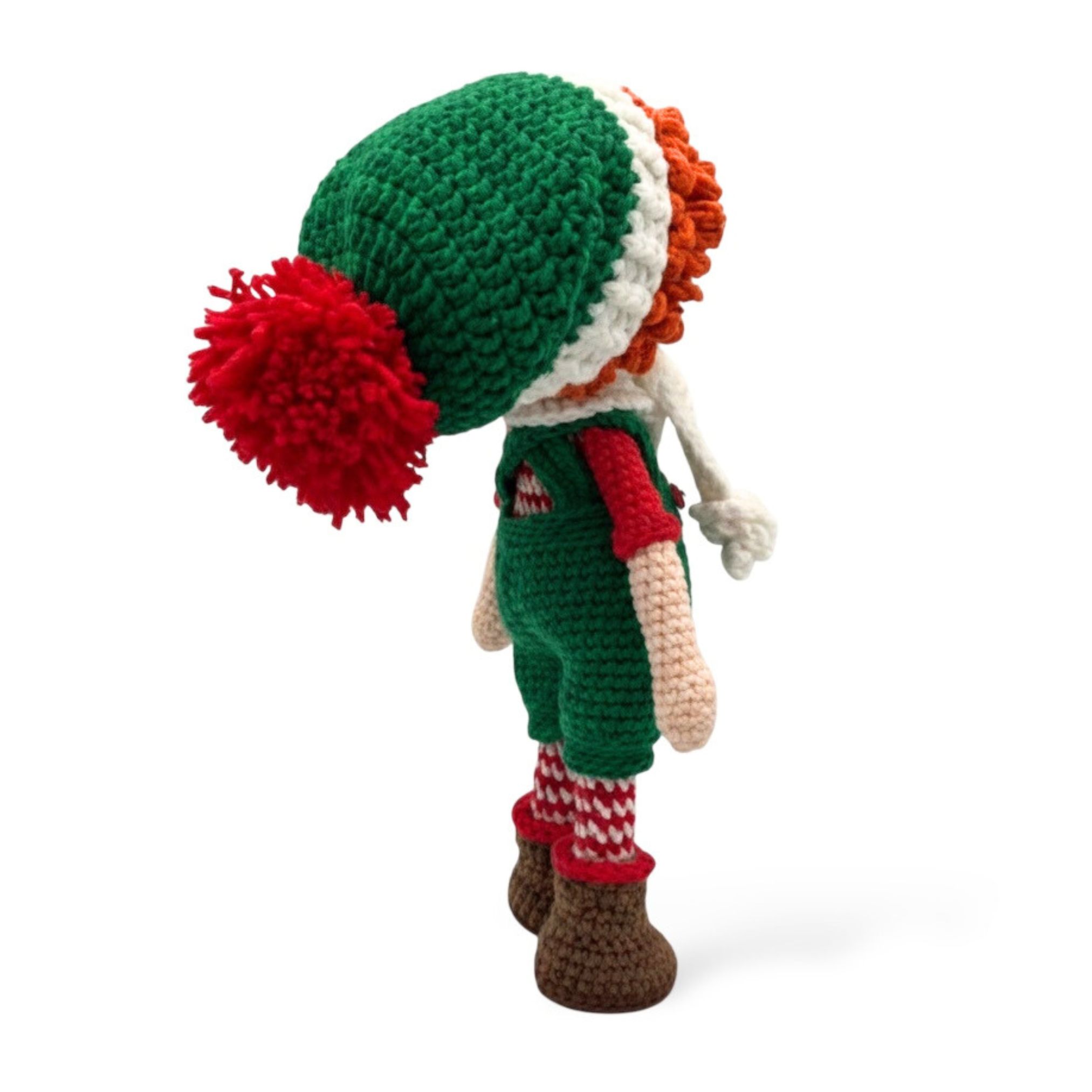 Muñeco Elfo Navideño de Crochet – 23 cm / 9 in (excluyendo gorro) – Mezcla de algodón – Decoración artesanal - Imagen 13