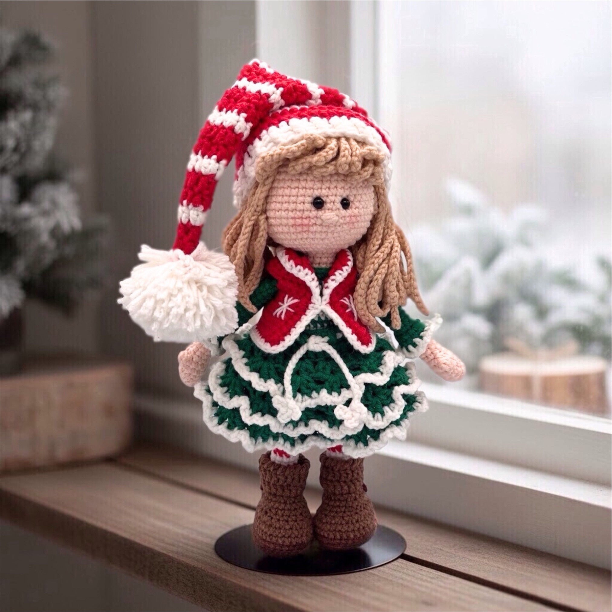 Elfo Navideño de Crochet – 23 cm / 9 in (excluyendo gorro) – Pareja o Individual (Niño y Niña) – Mezcla de Algodón – Decoración Navideña - Imagen 6