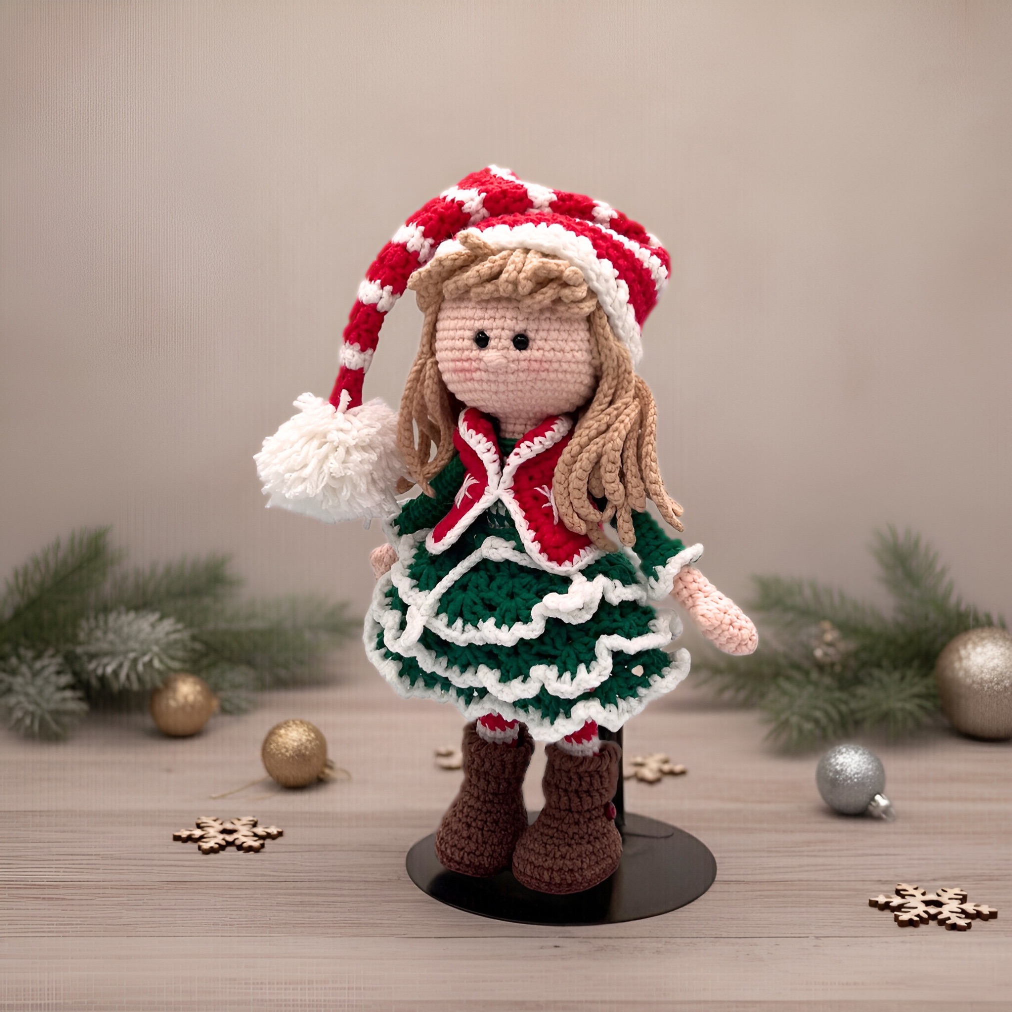 Elfo Navideño de Crochet – 23 cm / 9 in (excluyendo gorro) – Pareja o Individual (Niño y Niña) – Mezcla de Algodón – Decoración Navideña - Imagen 8