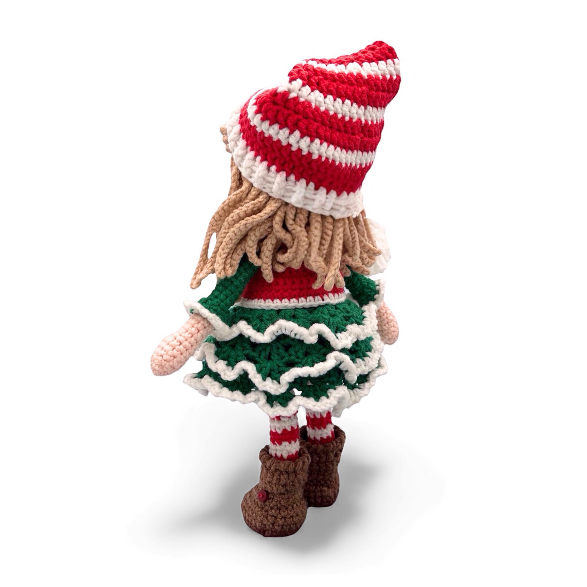 Muñeca Elfo Navideña de Crochet – 23 cm / 9 in (excluyendo gorro) – Mezcla de Algodón – Decoración navideña hecha a mano - Imagen 13