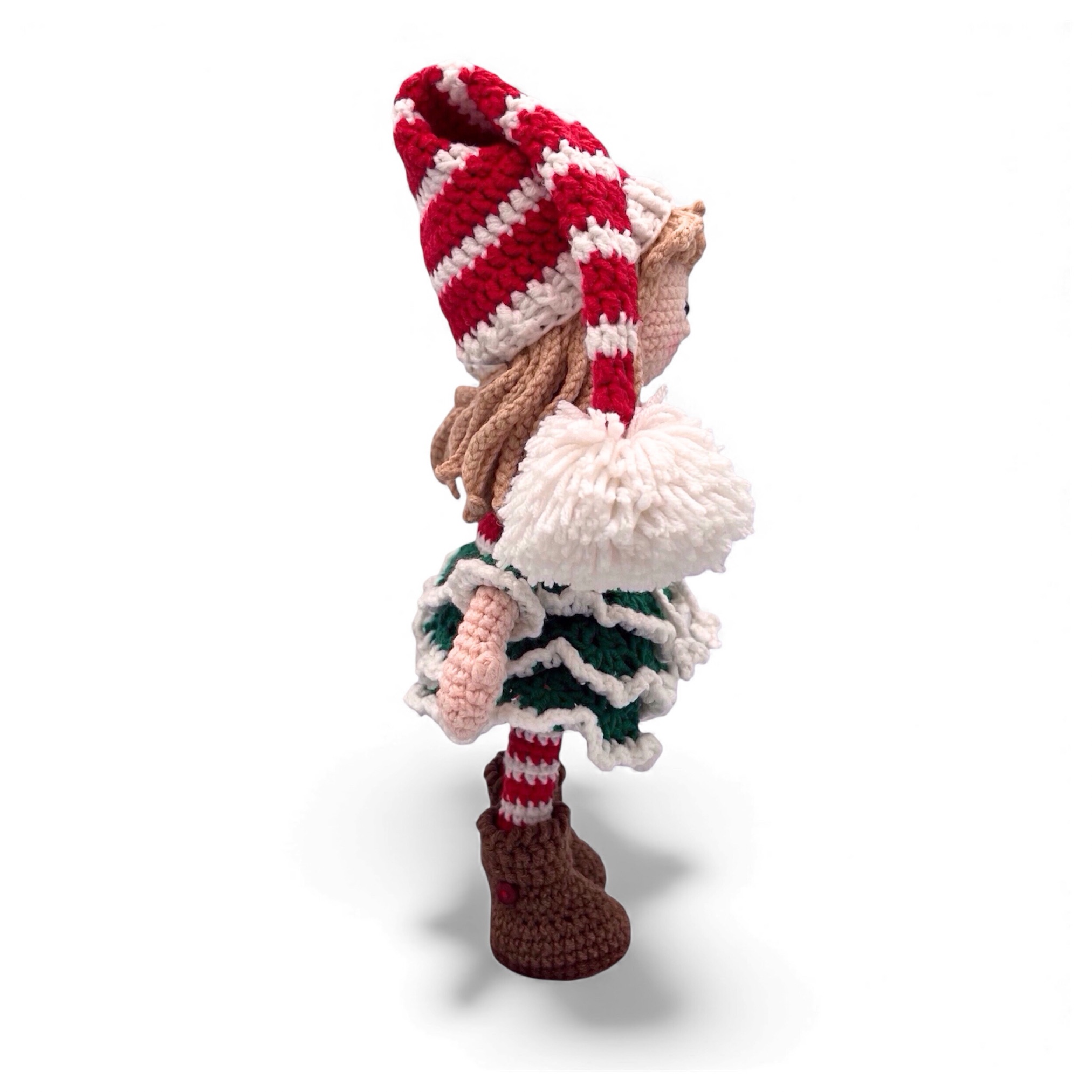 Muñeca Elfo Navideña de Crochet – 23 cm / 9 in (excluyendo gorro) – Mezcla de Algodón – Decoración navideña hecha a mano - Imagen 11
