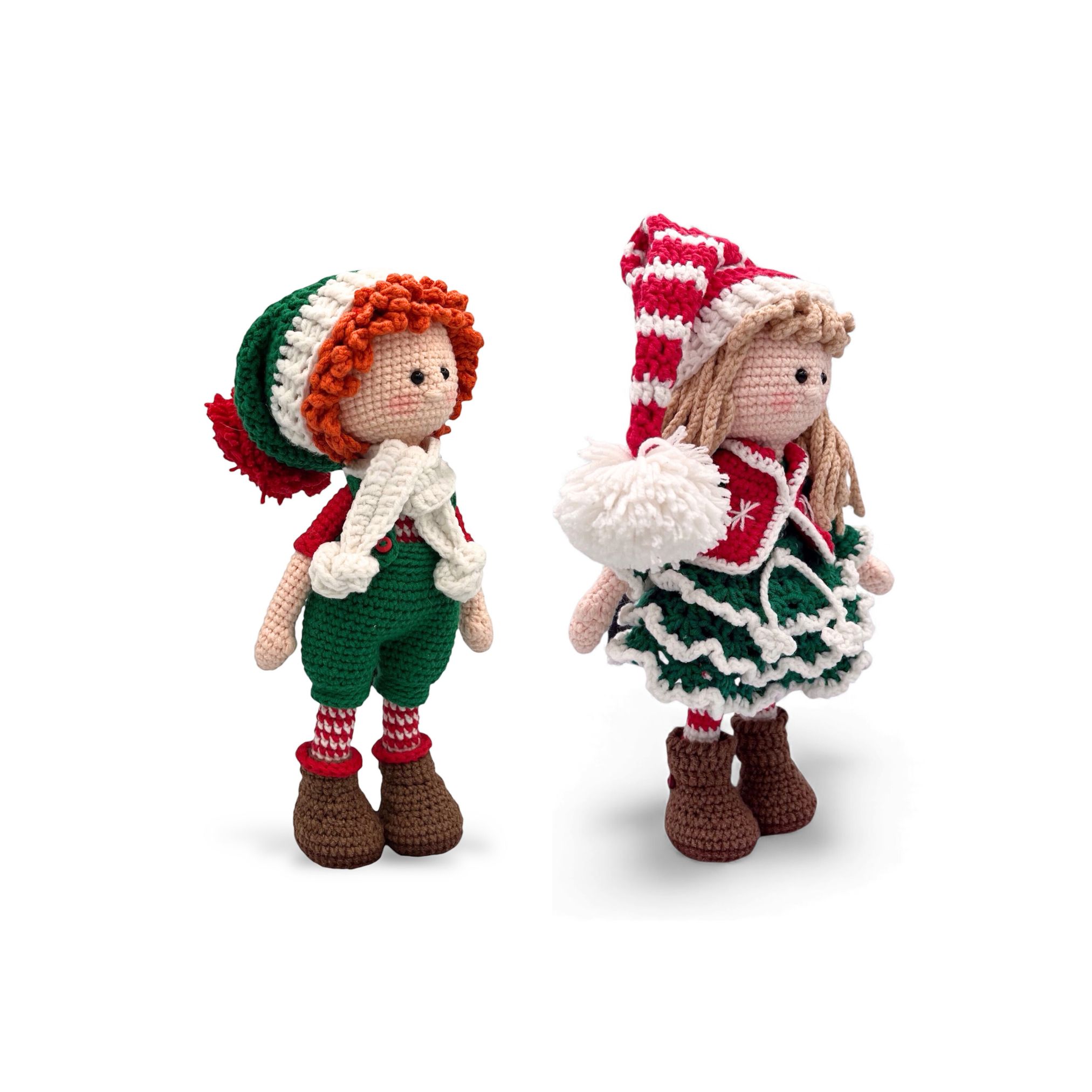 Elfo Navideño de Crochet – 23 cm / 9 in (excluyendo gorro) – Pareja o Individual (Niño y Niña) – Mezcla de Algodón – Decoración Navideña - Imagen 14