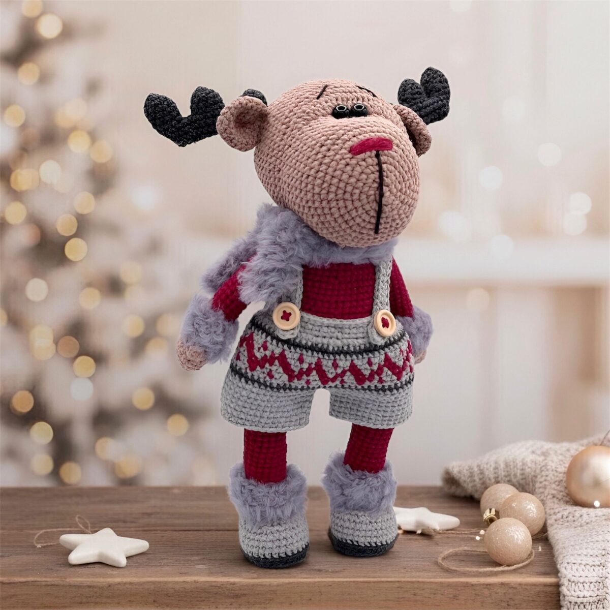 Amigurumi Reno Navideño de Crochet – 28 cm / 11 in – Pareja o Individual (Niño y Niña) – Mezcla de Algodón – Adorno nórdico de navidad - Imagen 5