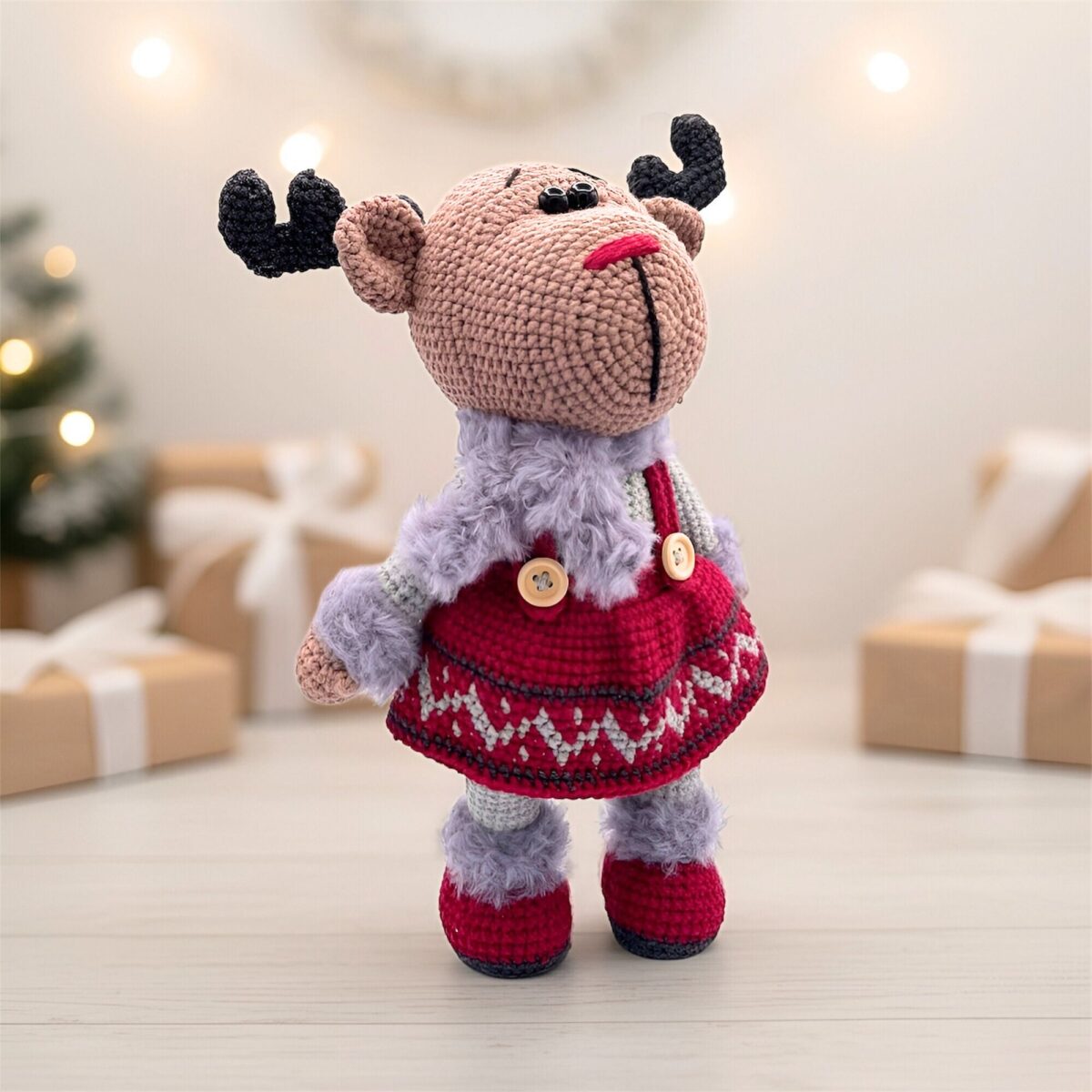 Amigurumi Reno Navideño de Crochet – 28 cm / 11 in – Pareja o Individual (Niño y Niña) – Mezcla de Algodón – Adorno nórdico de navidad - Imagen 7