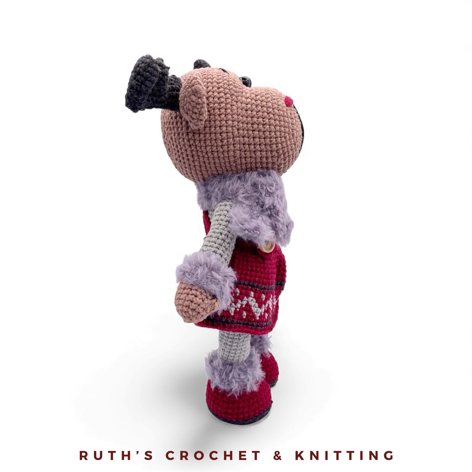 Crochet Reindeer Girl Amigurumi – 11 in / 28 cm – Cotton Blend – Nordic Xmas Ornament - Image 10