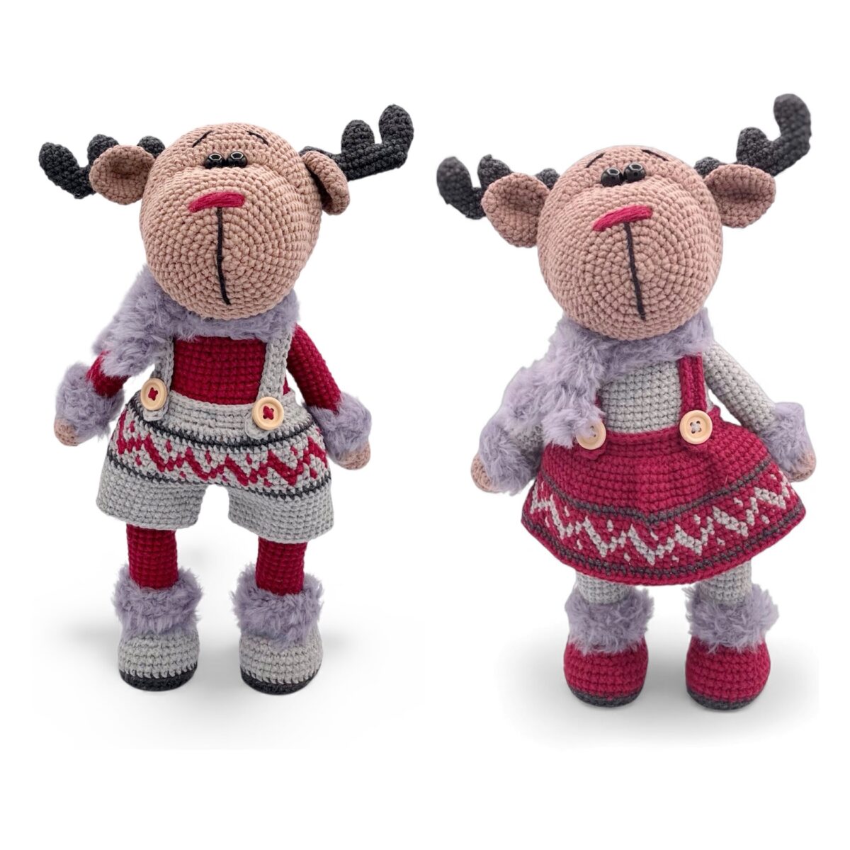 Amigurumi Reno Navideño de Crochet – 28 cm / 11 in – Pareja o Individual (Niño y Niña) – Mezcla de Algodón – Adorno nórdico de navidad - Imagen 12
