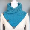 Boho Crochet Cowl Scarf for Men & Women – Handmade Sky Blue Aqua Neck Warmer in sky blue and aqua, boho unisex neck warmer with decorative buttons, cozy winter accessory