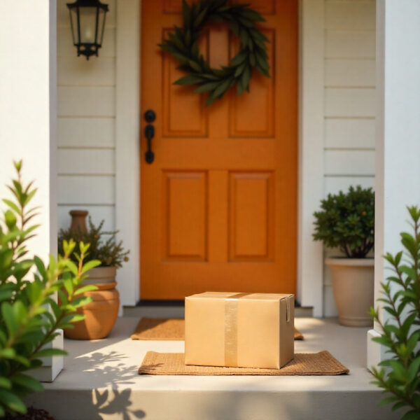 Package ready for delivery near the door - shipping and delivery guide illustration