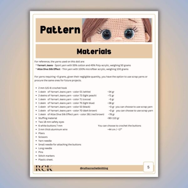 Amigurumi Crochet Doll Pattern PDF – DIY Soft Stuffed Girl Doll Tutorial (English & Spanish) – Intermediate Crochet Pattern - Image 5